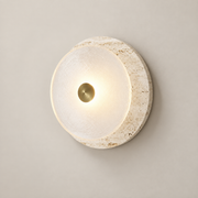 Coral Travertine LED Wall Sconce on a warm greige background; White & Brass / 18 cm
