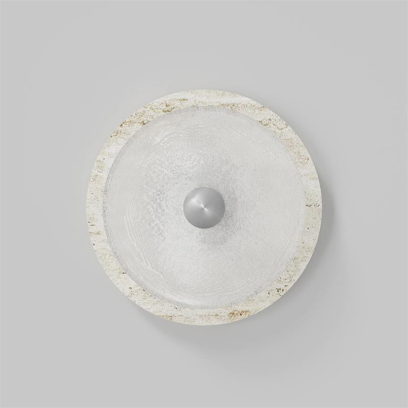 Coral Travertine LED Wall Sconce — D 18cm x H 18cm / D 7.1″ x H 7.1″; White & Silver