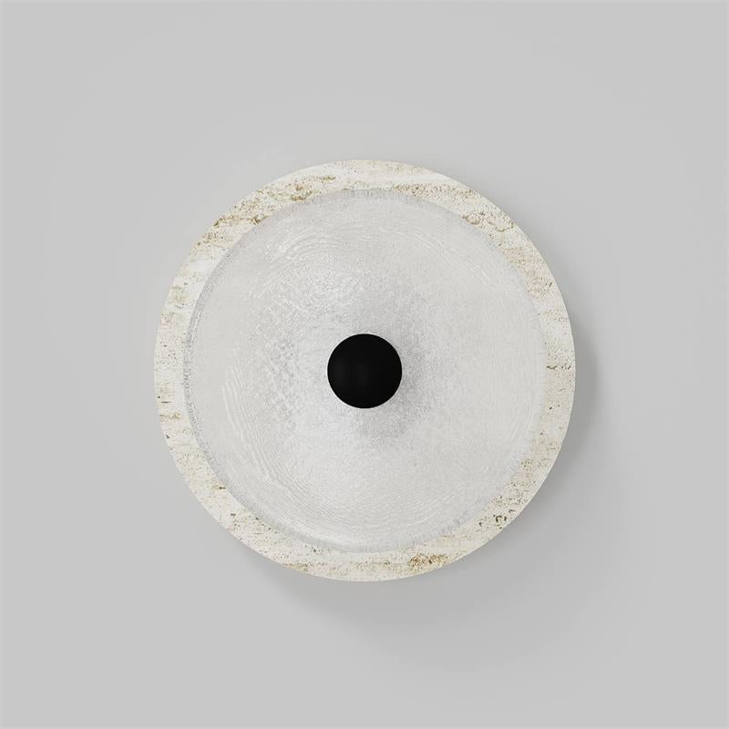 Coral Travertine LED Wall Sconce — D 18cm x H 18cm / D 7.1″ x H 7.1″; White & Black