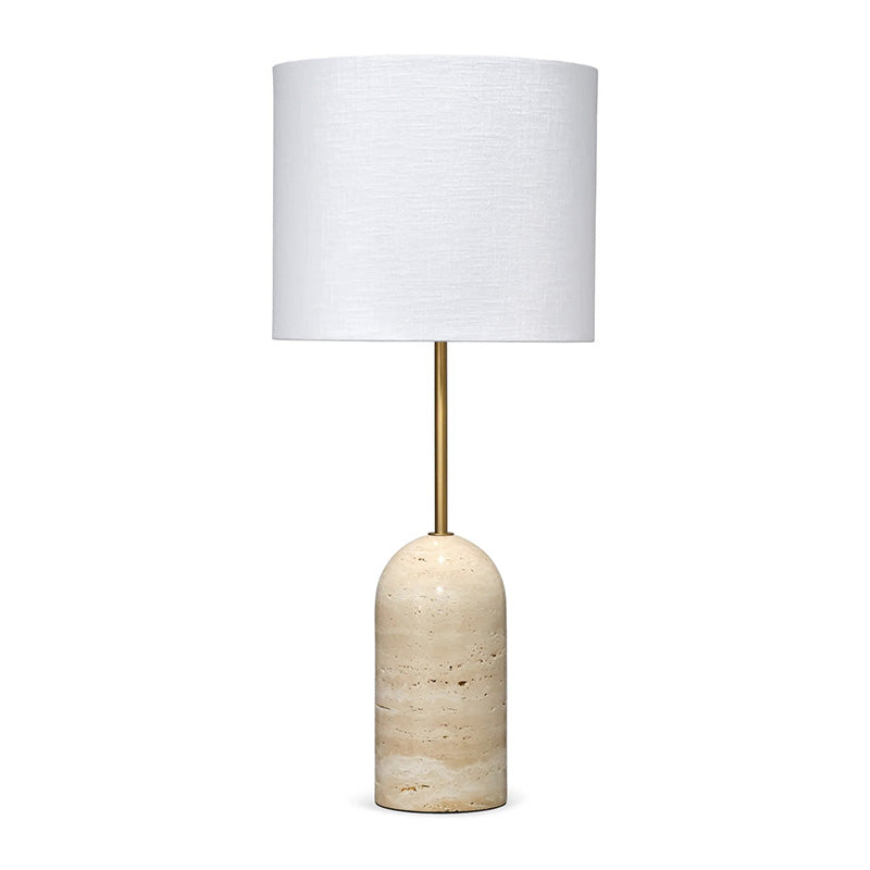 Holt Minimalist Travertine Table Lamp — D 30.5cm x H 70cm / ∅ 12″ x H 27.6″; Beige & White