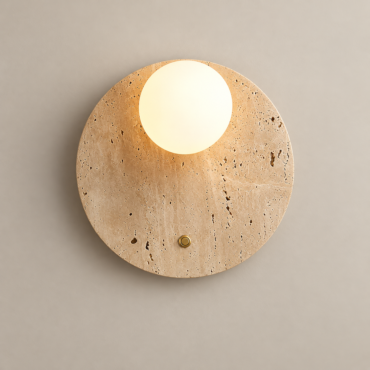 Wabi Japandi Travertine Wall Sconce on a warm greige background; Beige / 30 cm