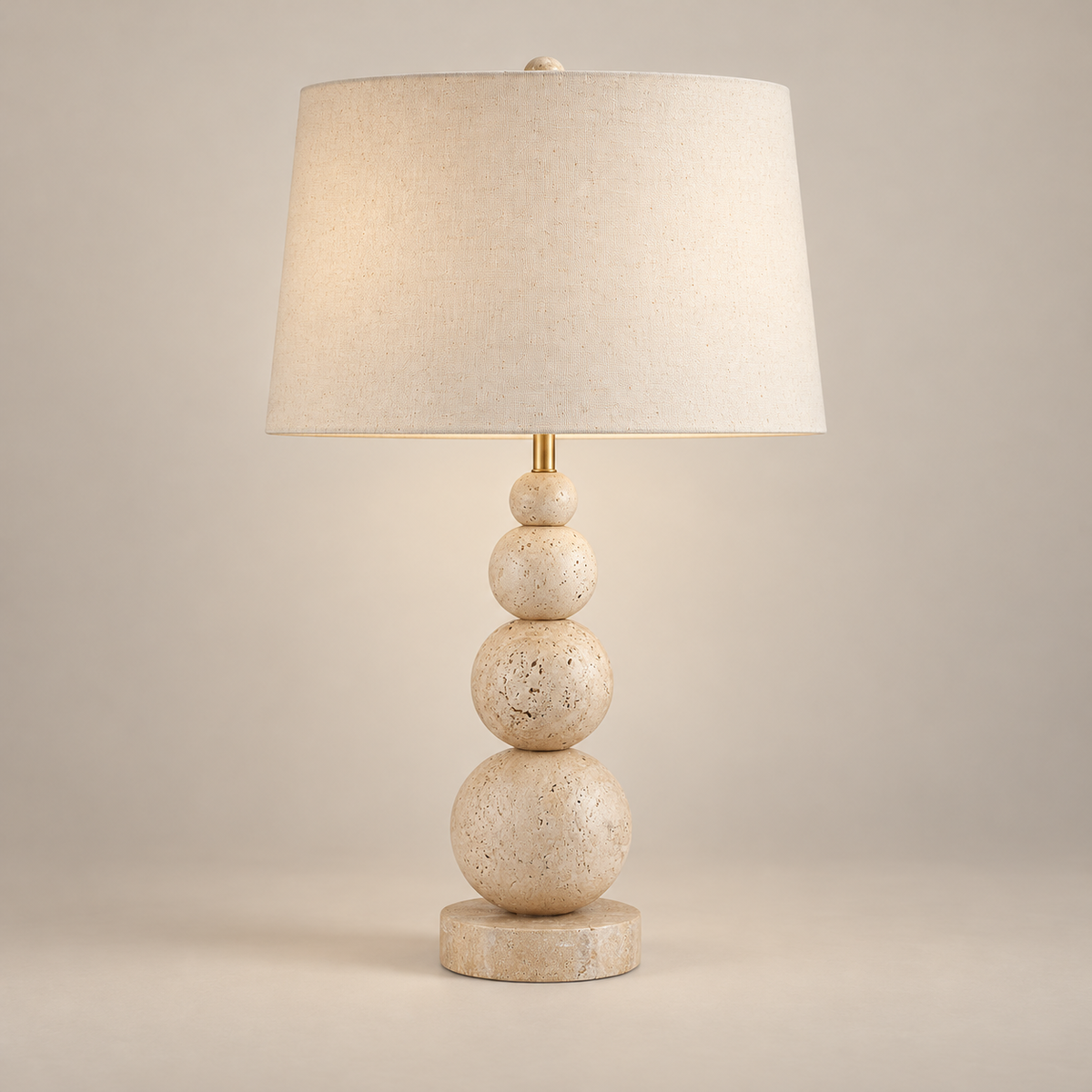 Niobe Travertine Table Lamp on a warm greige background; Beige & White / 70 cm