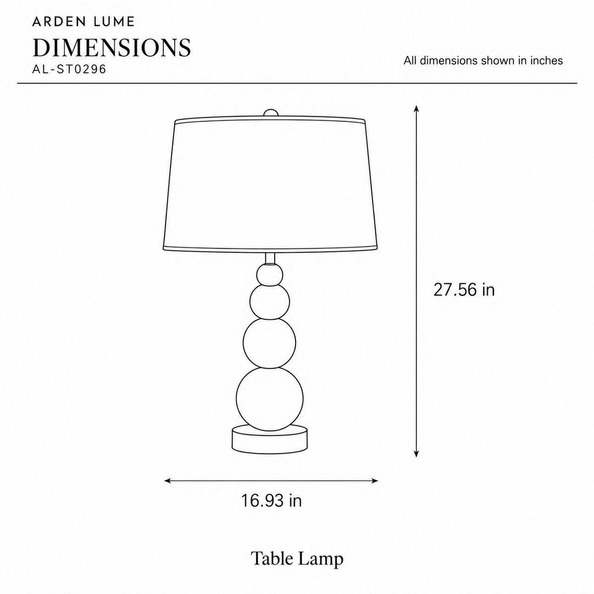 ARDEN LUME AL-ST0296 dimension diagram in inches