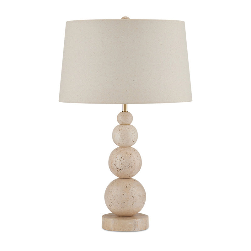 Niobe Travertine Table Lamp — D 43cm x H 70cm / ∅ 16.9″ x H 27.6.″; Beige & White