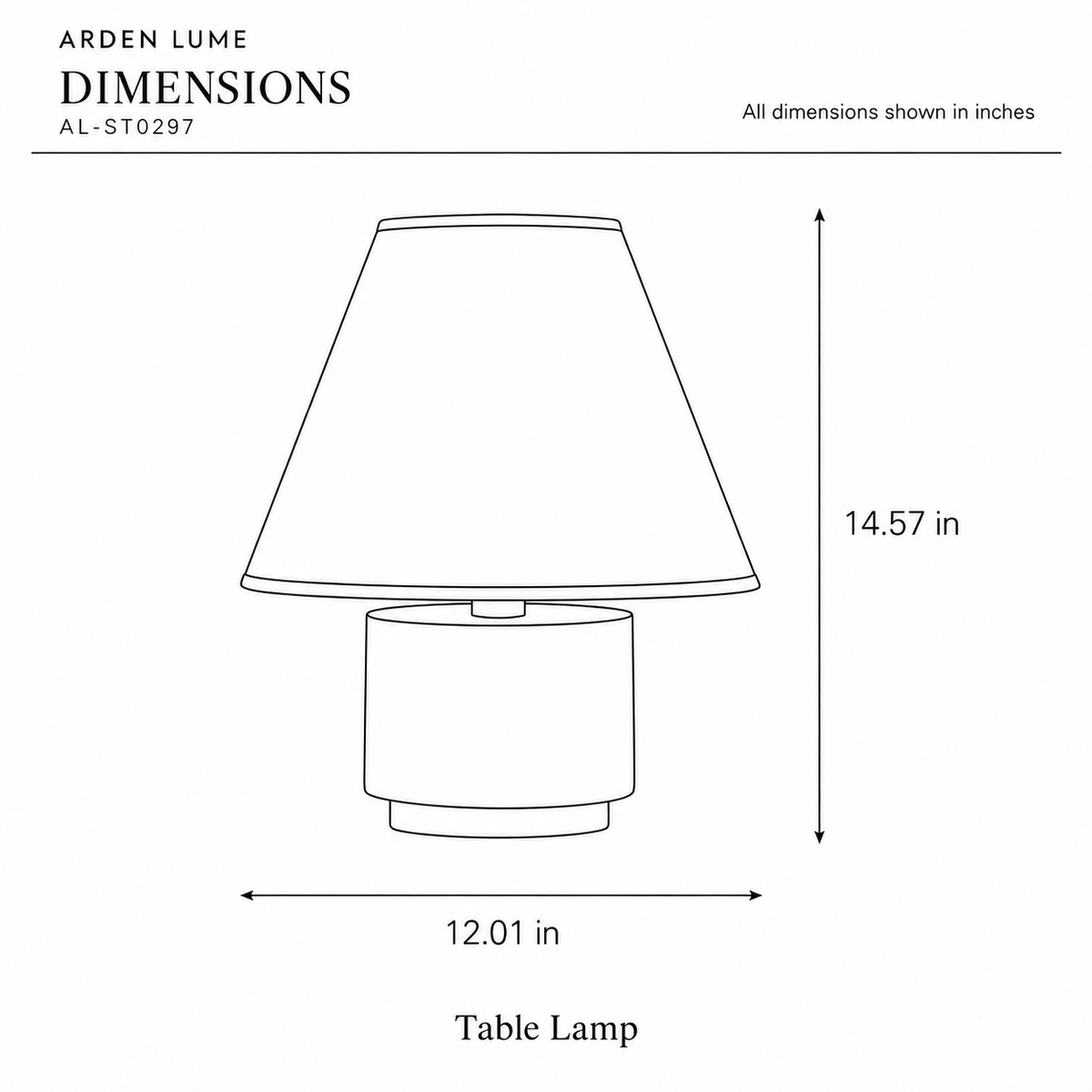 ARDEN LUME AL-ST0297 dimension diagram in inches