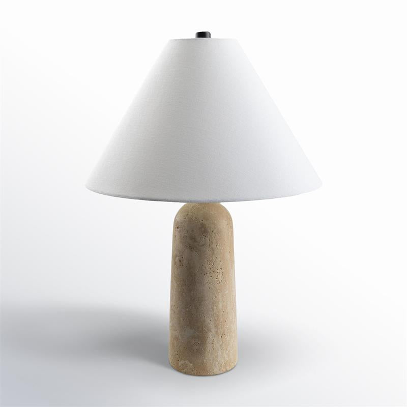 Astere Japandi Travertine Table Lamp — Beige & White