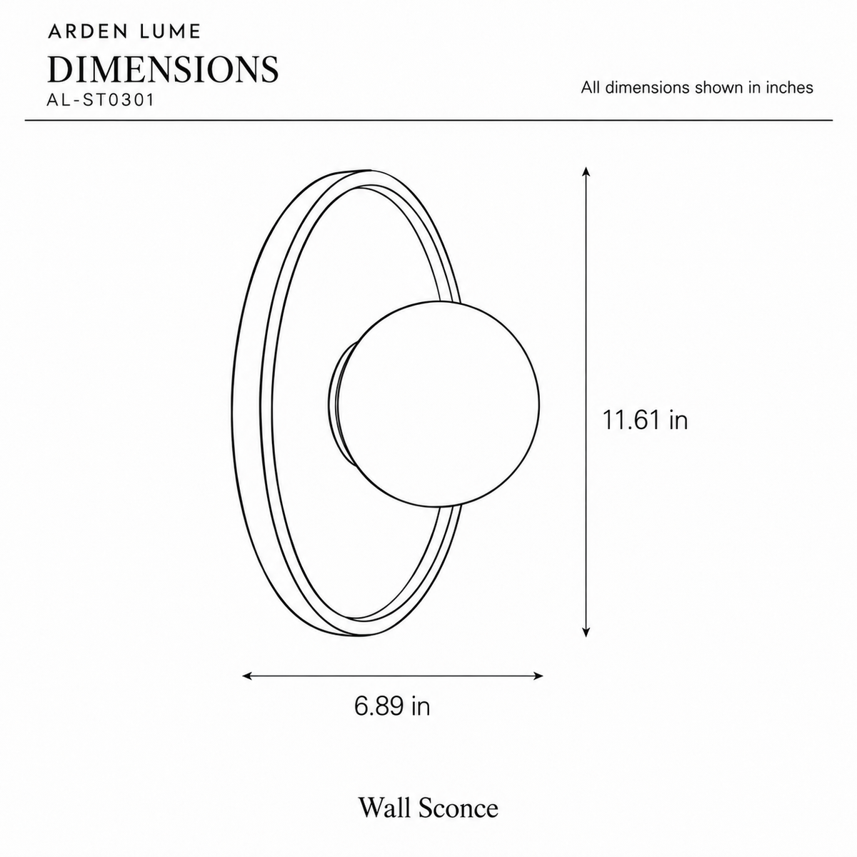 ARDEN LUME AL-ST0301 dimension diagram in inches