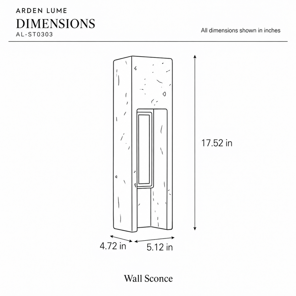 ARDEN LUME AL-ST0303 dimension diagram in inches