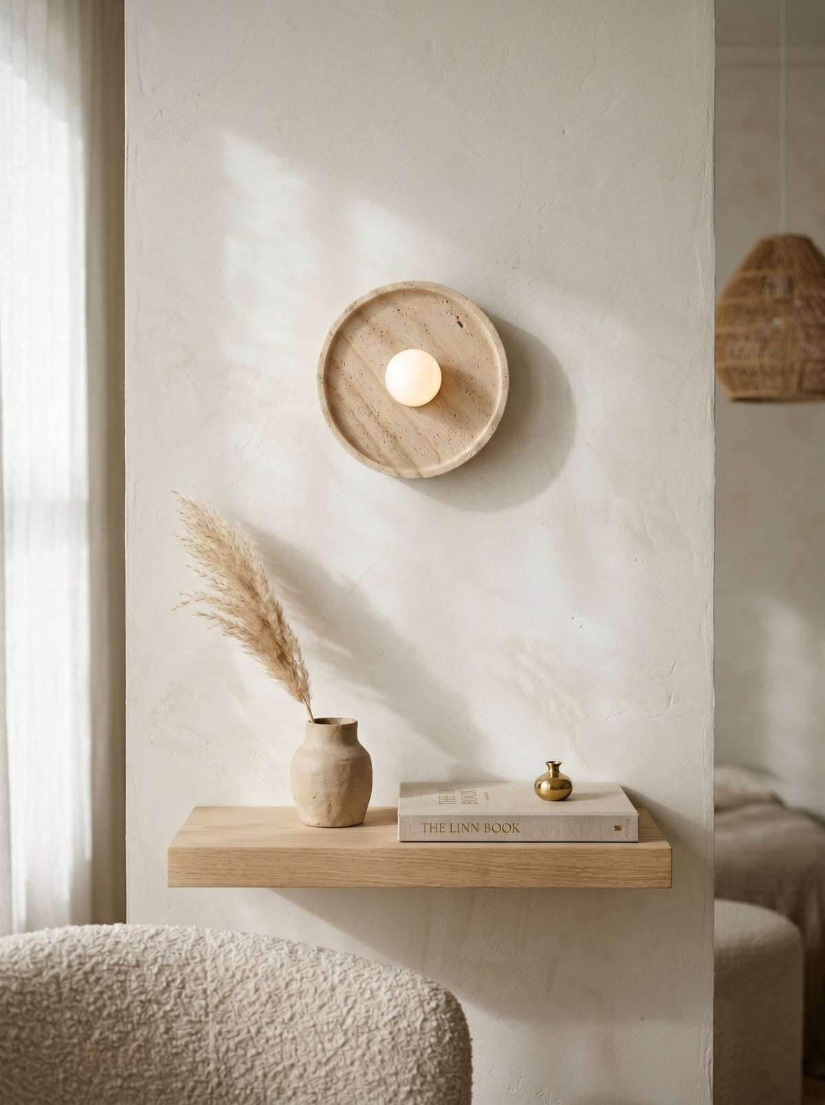 Celeste Japandi Travertine Wall Sconce — AL-ST0304 — product view 1