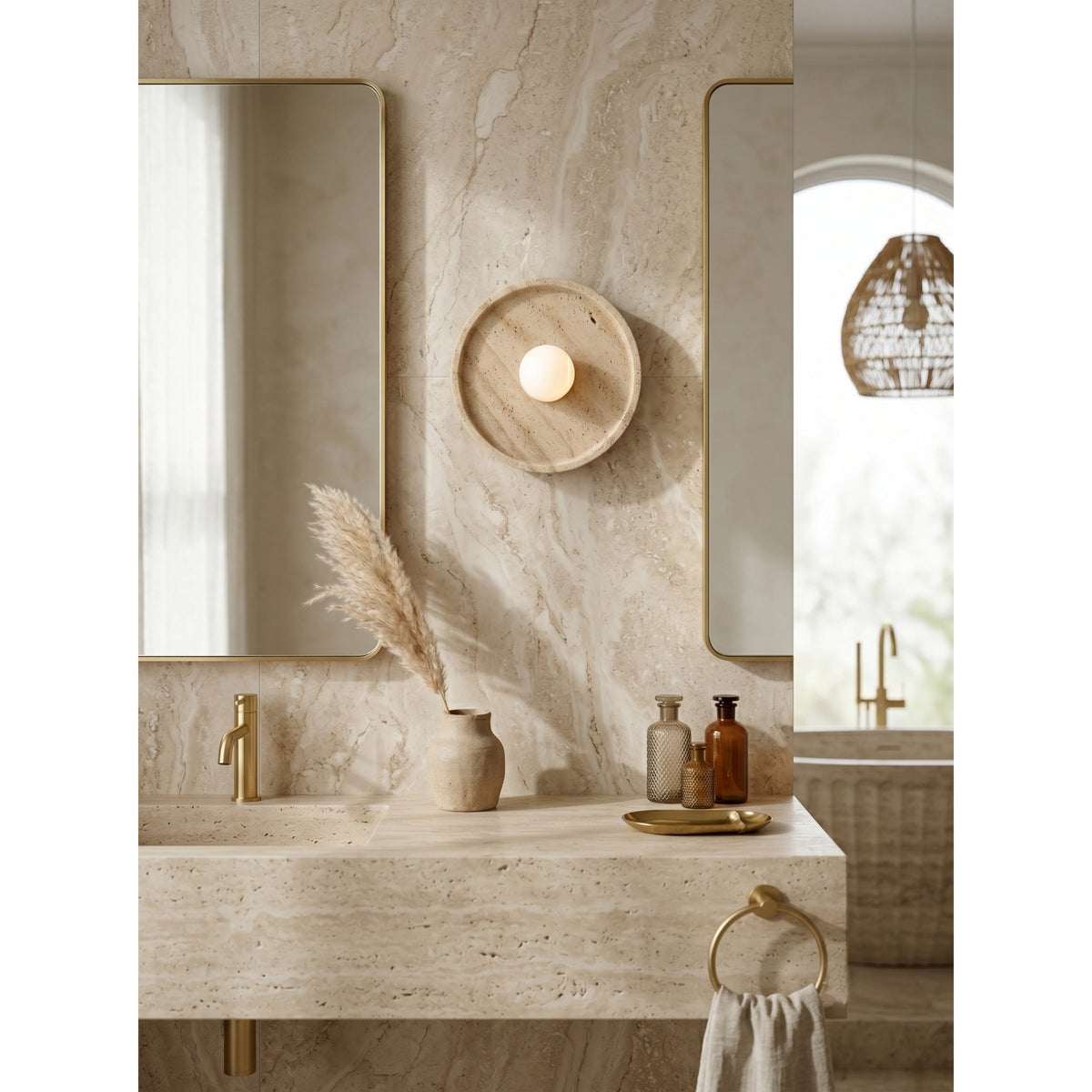 Celeste Japandi Travertine Wall Sconce — AL-ST0304 — product view 2