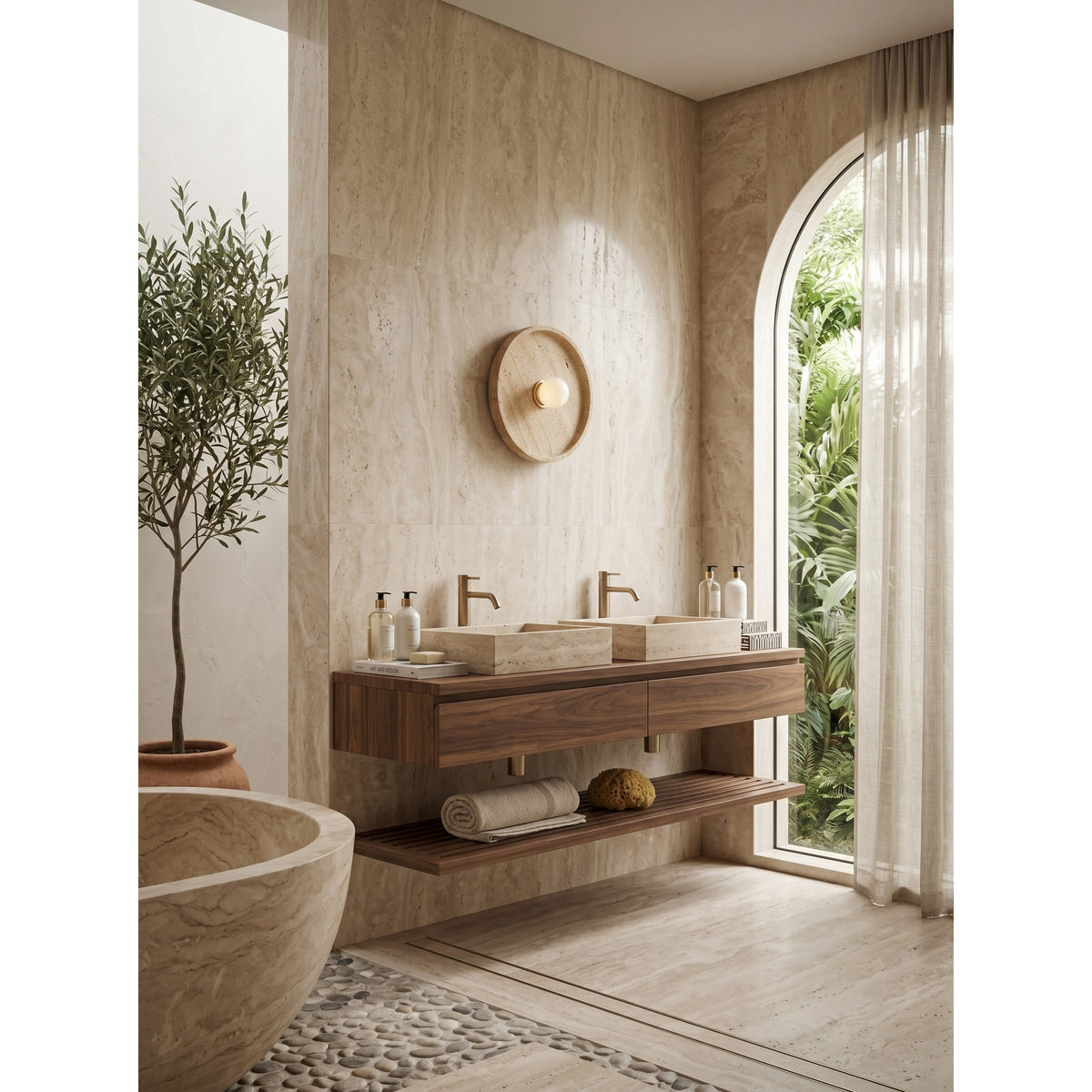 Celeste Japandi Travertine Wall Sconce — AL-ST0304 — product view 3