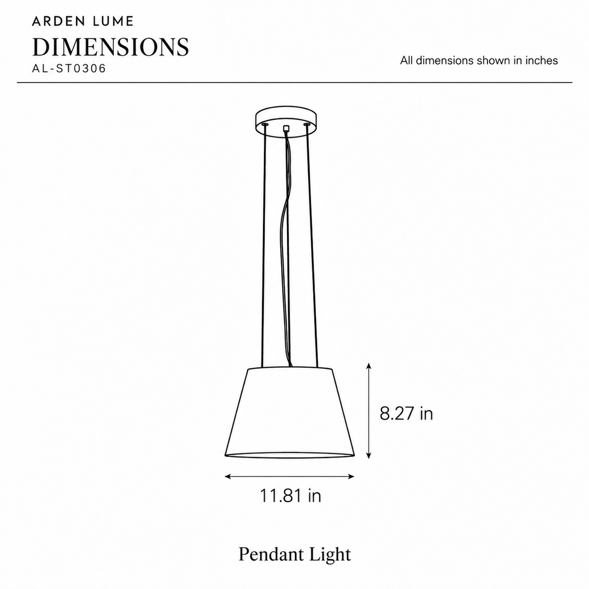 ARDEN LUME AL-ST0306 dimension diagram in inches