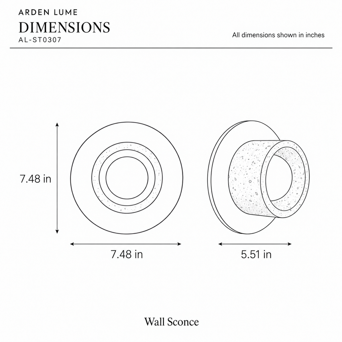 ARDEN LUME AL-ST0307 dimension diagram in inches