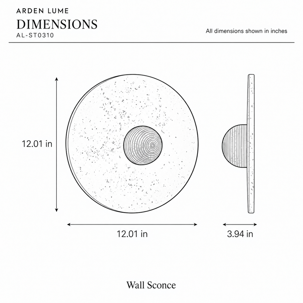ARDEN LUME AL-ST0310 dimension diagram in inches