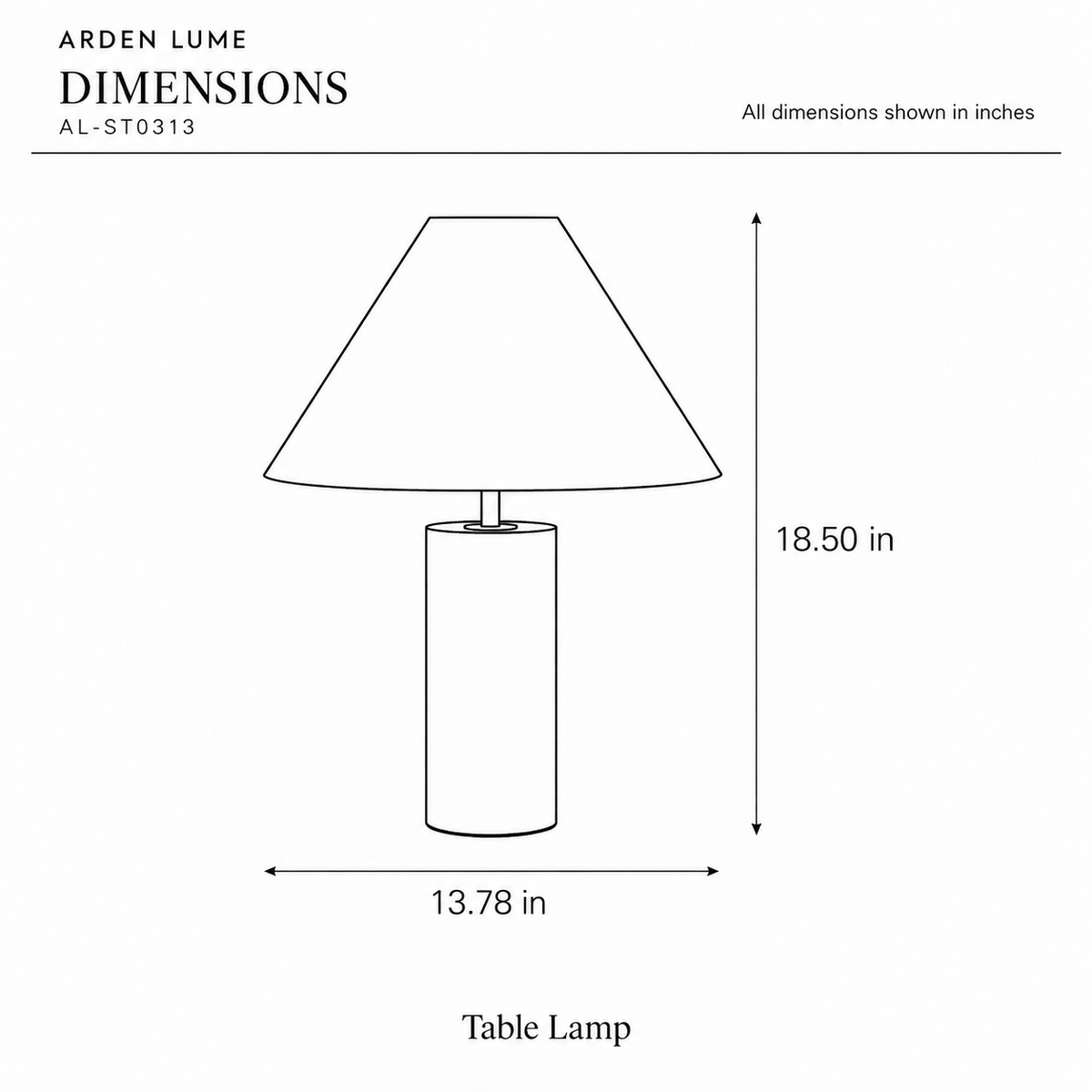 ARDEN LUME AL-ST0313 dimension diagram in inches