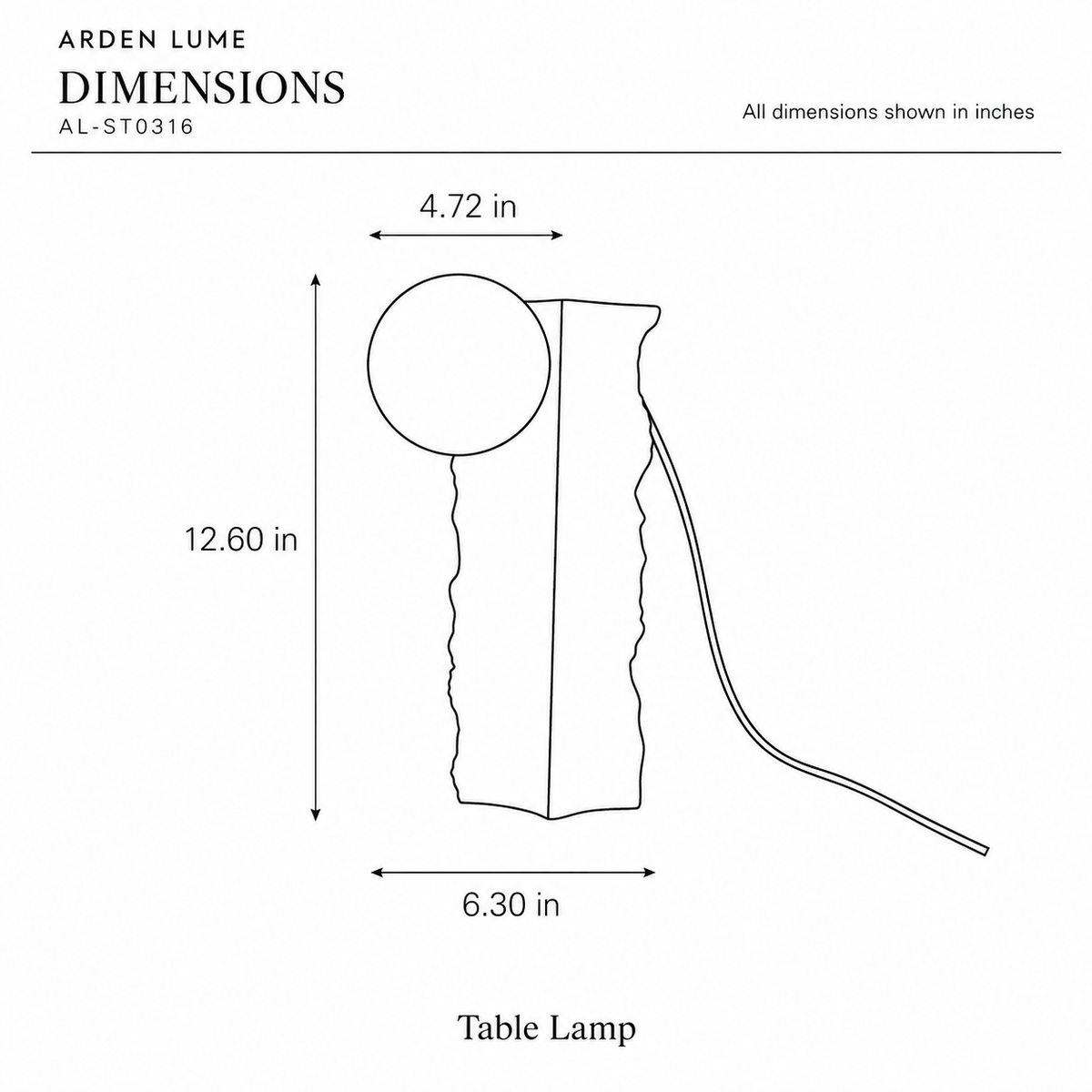 ARDEN LUME AL-ST0316 dimension diagram in inches