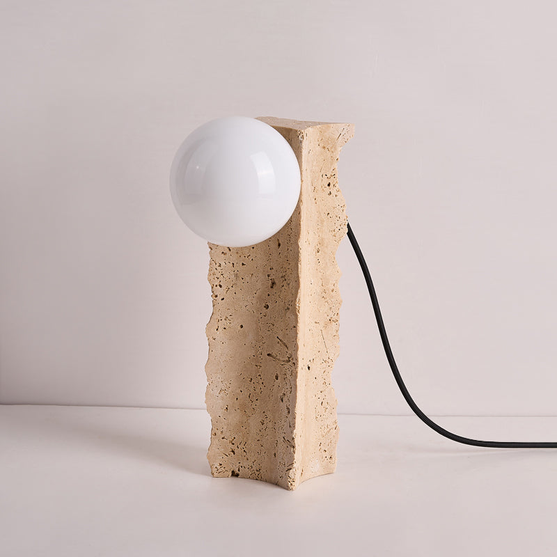 Conduit Wabi-Sabi Travertine Table Lamp — L 12cm x W 16cm x H 32cm / L 4.7″ x W 6.3″ x H 12.6″; Beige