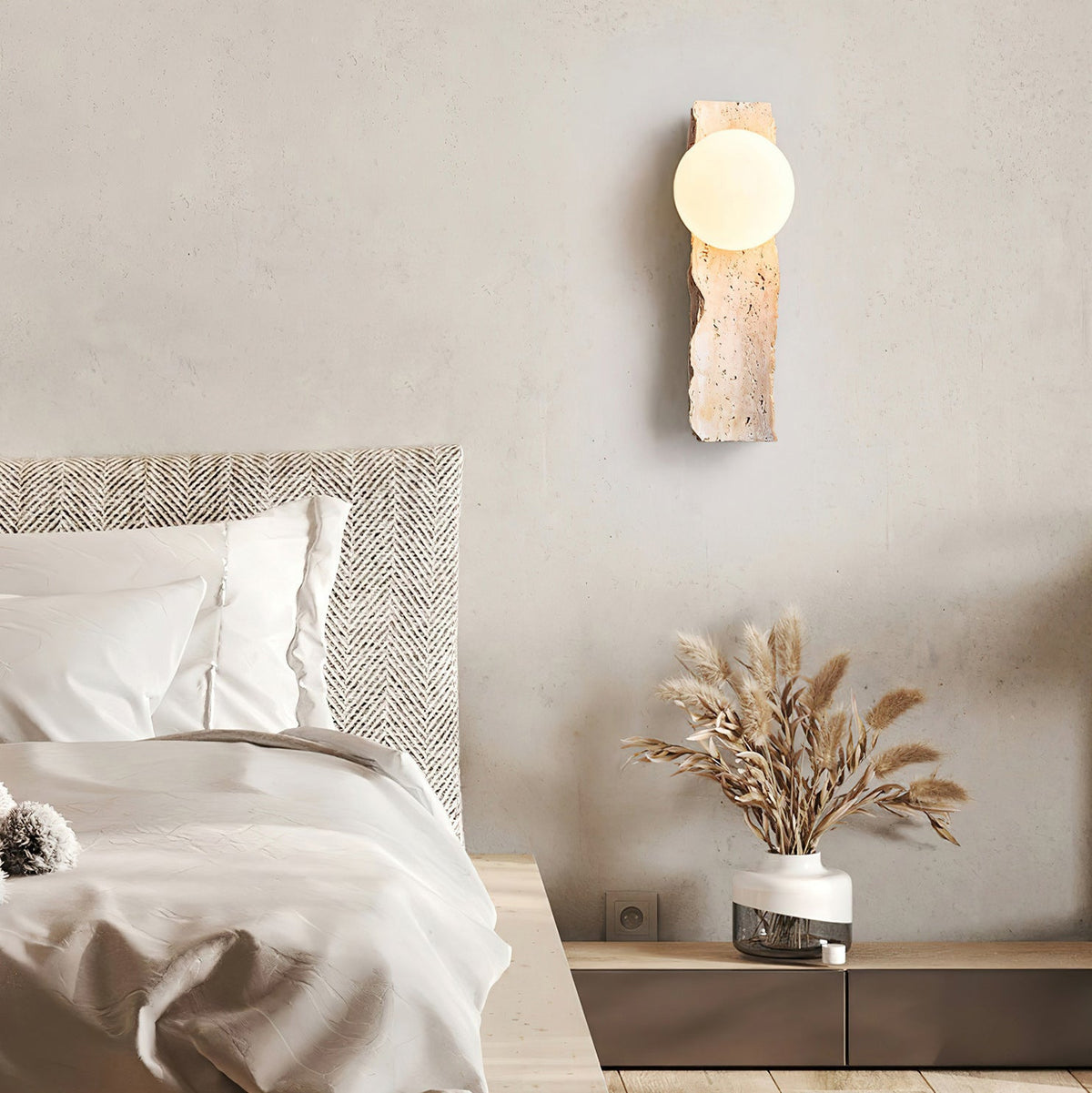 Aureum Travertine Globe Wall Sconce — AL-ST0318 — product view 2