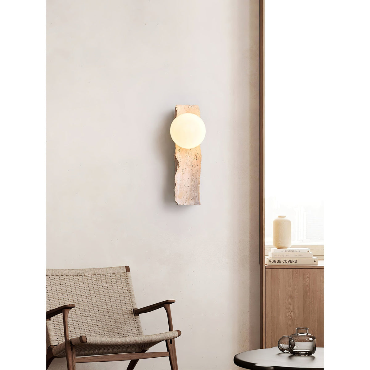 Aureum Travertine Globe Wall Sconce — AL-ST0318 — product view 3