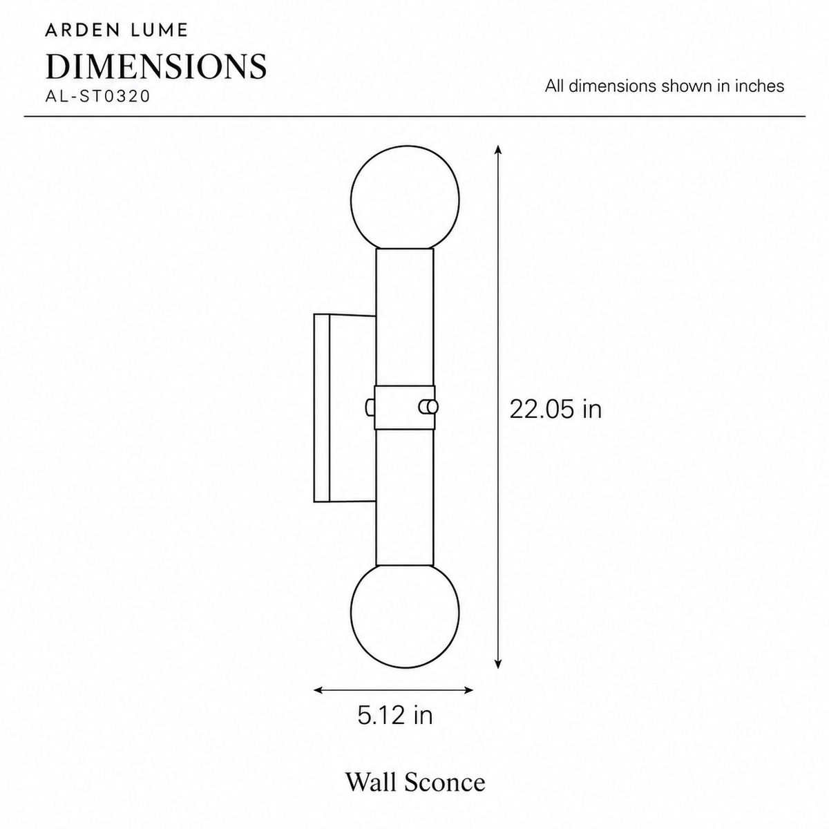 ARDEN LUME AL-ST0320 dimension diagram in inches