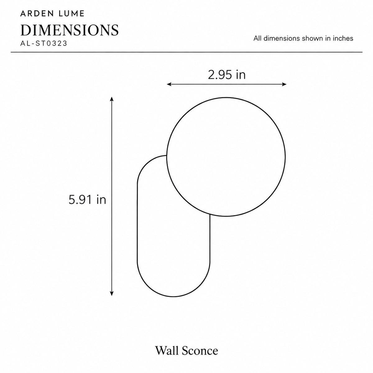 ARDEN LUME AL-ST0323 dimension diagram in inches