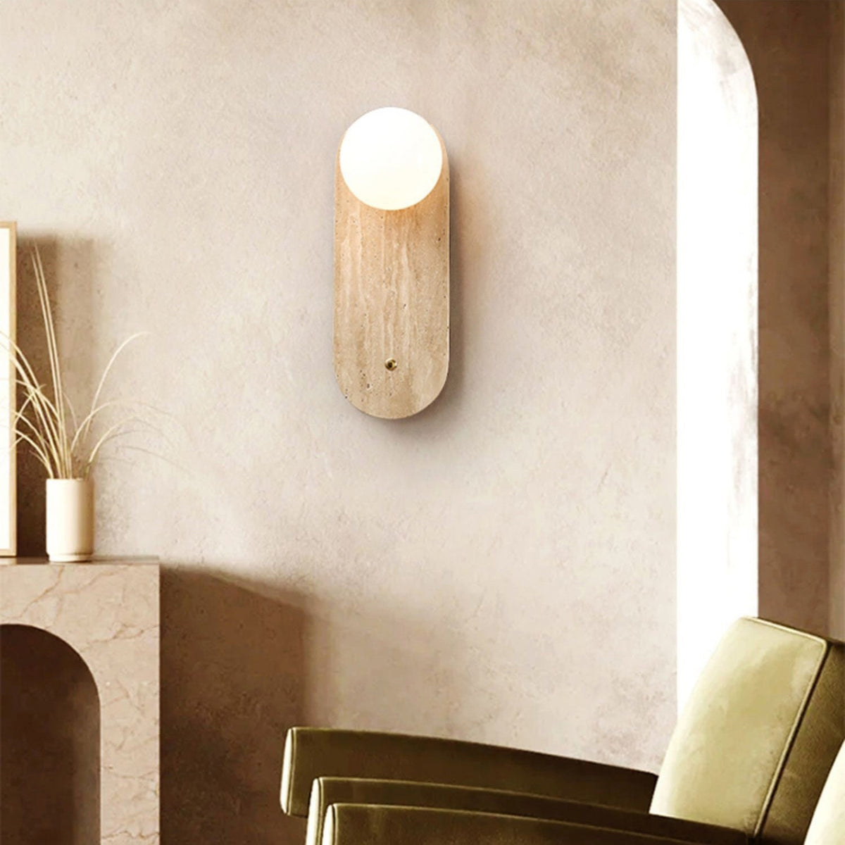 Lia Japandi Travertine Wall Sconce — AL-ST0327 — product view 2