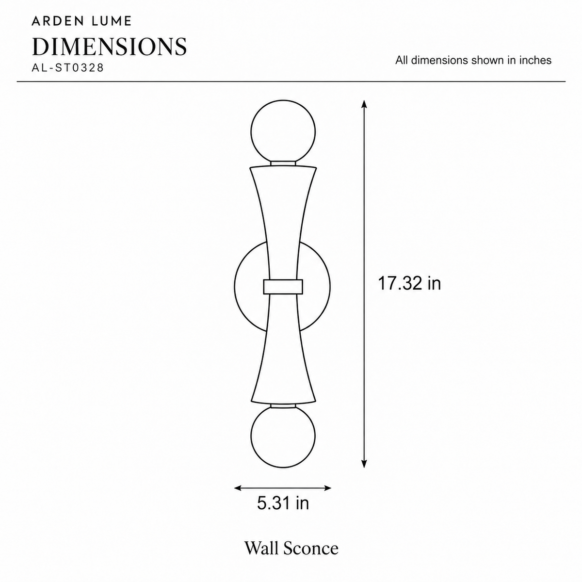 ARDEN LUME AL-ST0328 dimension diagram in inches