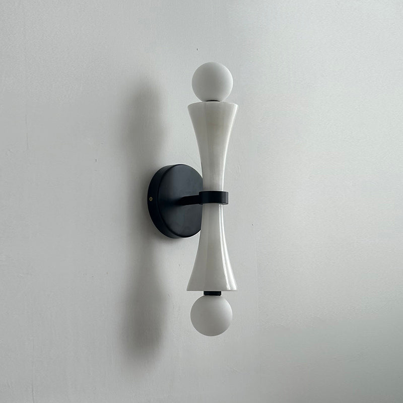 Dax Travertine Wall Sconce — 2 heads L 13.5cm x W 8.5cm x H 44cm / L 5.3″ x W 3.3″ x H 17.3″; White Onyx