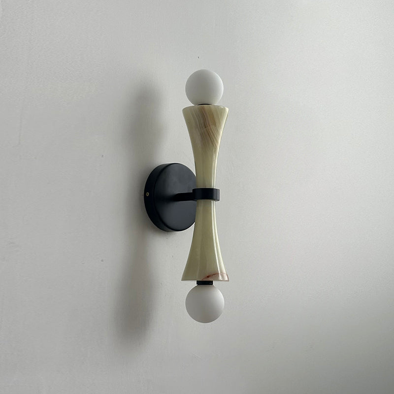Dax Travertine Wall Sconce — 2 heads L 13.5cm x W 8.5cm x H 44cm / L 5.3″ x W 3.3″ x H 17.3″; Green Onyx