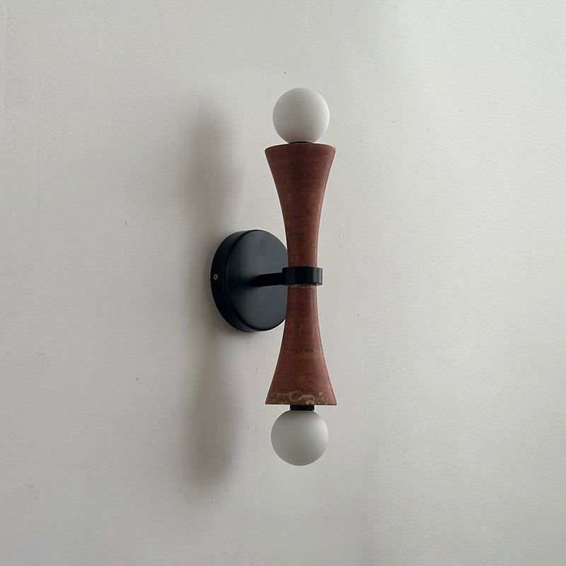 Dax Travertine Wall Sconce — 2 heads L 13.5cm x W 8.5cm x H 44cm / L 5.3″ x W 3.3″ x H 17.3″; Red travertine