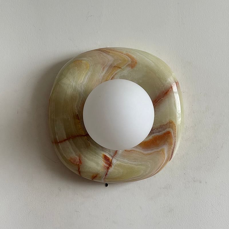 Orli Square Onyx Wall Sconce — D 20cm x H 20cm / ∅ 7.9″ x H 7.9″; Cyan Onyx + White glass