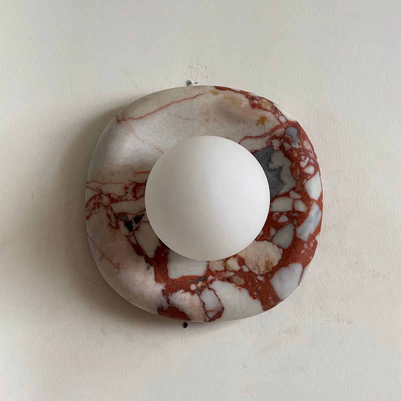 Orli Square Onyx Wall Sconce — D 20cm x H 20cm / ∅ 7.9″ x H 7.9″; Red + White glass