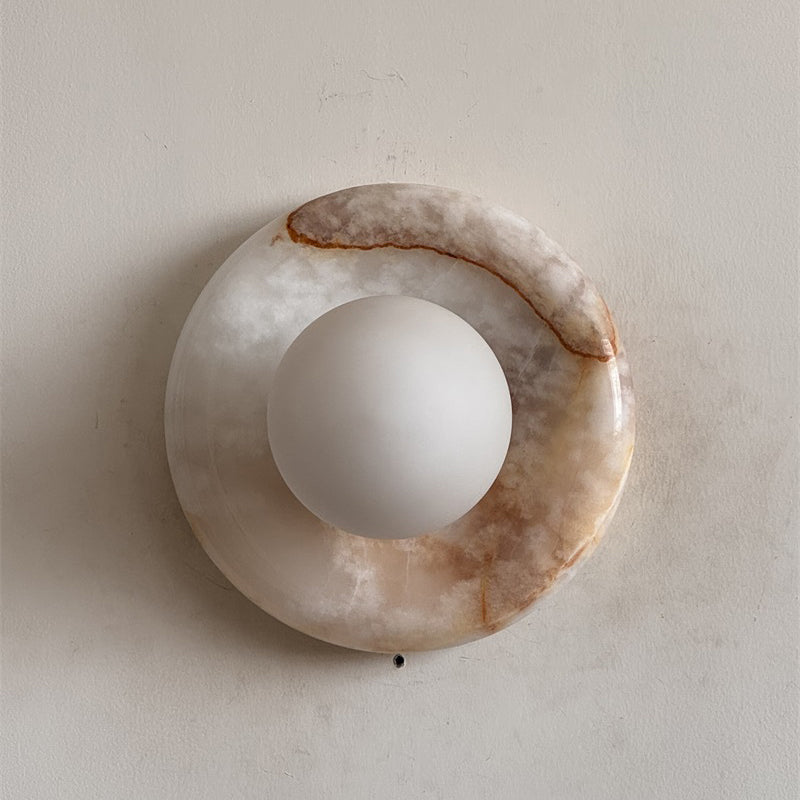 Orli White Onyx Globe Wall Sconce — D 20cm x H 20cm / ∅ 7.9″ x H 7.9″; White Onyx V75