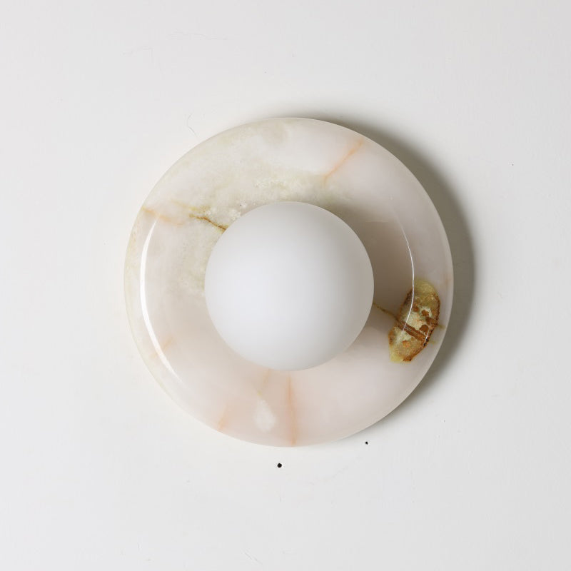 Orli White Onyx Globe Wall Sconce — D 20cm x H 20cm / ∅ 7.9″ x H 7.9″; White Onyx BY8