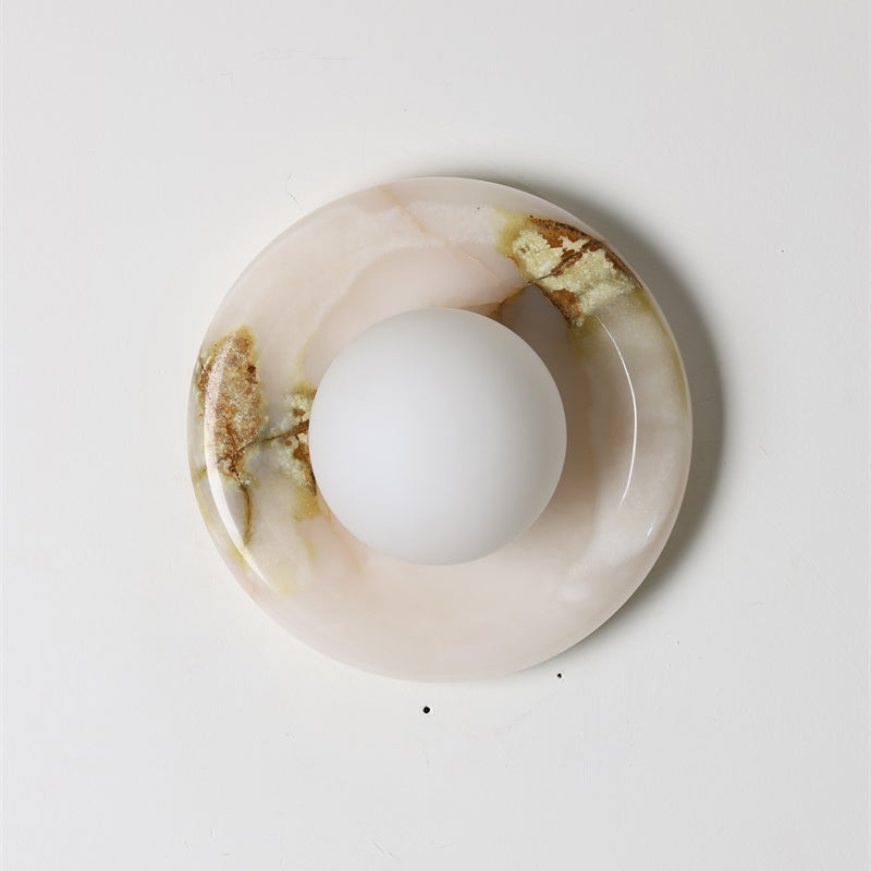 Orli White Onyx Globe Wall Sconce — D 20cm x H 20cm / ∅ 7.9″ x H 7.9″; White Onyx BY17
