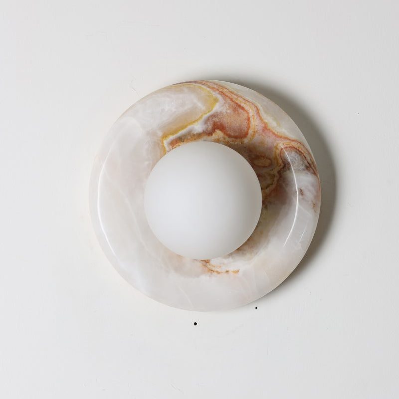 Orli White Onyx Globe Wall Sconce — D 20cm x H 20cm / ∅ 7.9″ x H 7.9″; White Onyx BY3