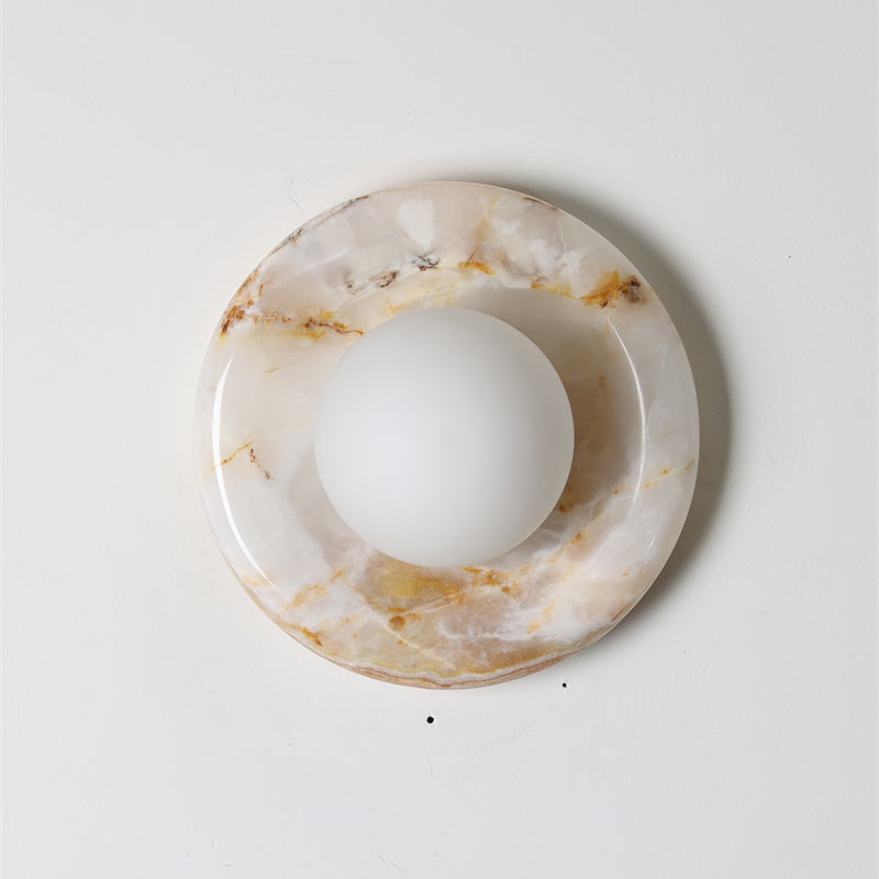 Orli White Onyx Globe Wall Sconce — D 20cm x H 20cm / ∅ 7.9″ x H 7.9″; White Onyx BY2