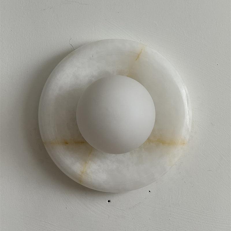 Orli White Onyx Globe Wall Sconce — D 20cm x H 20cm / ∅ 7.9″ x H 7.9″; White Onyx BY43