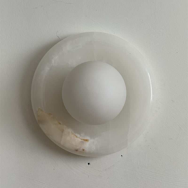 Orli White Onyx Globe Wall Sconce — D 20cm x H 20cm / ∅ 7.9″ x H 7.9″; White Onyx BY41