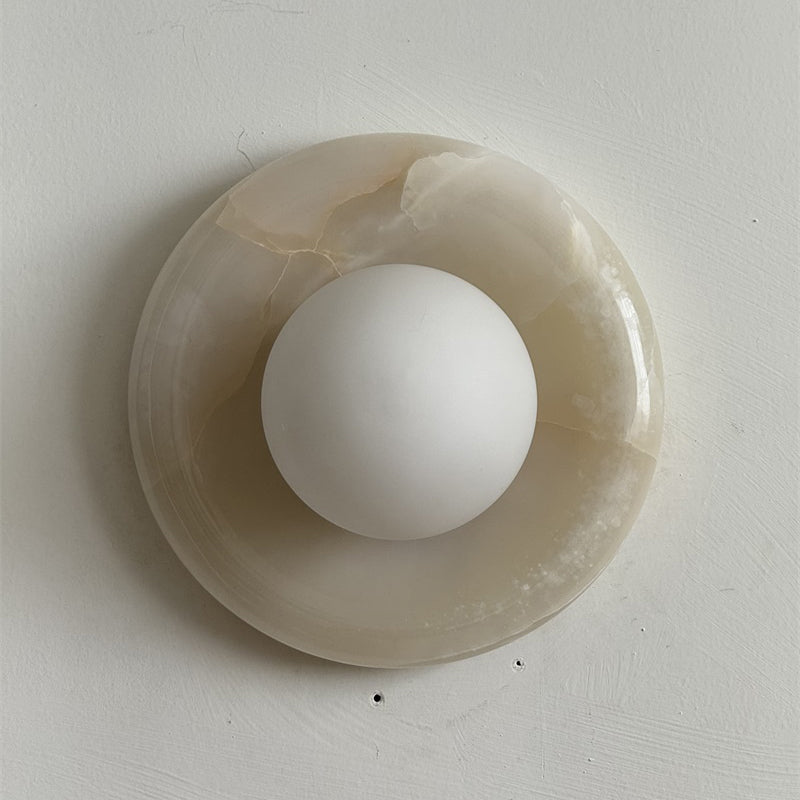 Orli White Onyx Globe Wall Sconce — D 20cm x H 20cm / ∅ 7.9″ x H 7.9″; White Onyx BY30