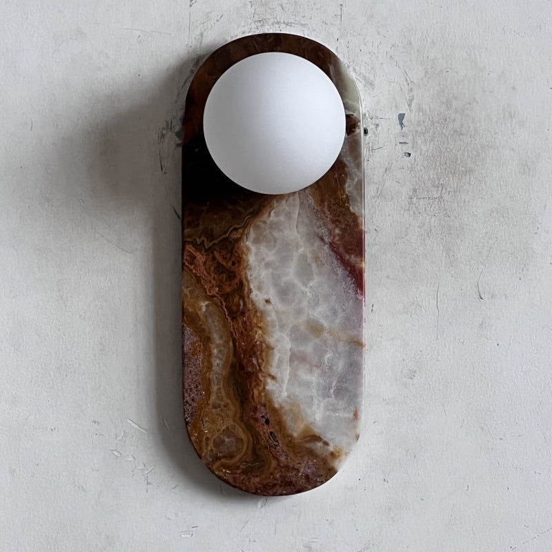 Lucie Organic Modern Onyx Wall Sconce — D 10cm x W 10cm x H 27cm / ∅ 3.9″ x W 3.9″ x H 10.6″; Cyan A04