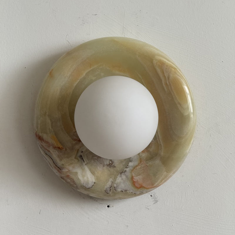 Orli Cyan Onyx Globe Wall Sconce — D 20cm x H 20cm / ∅ 7.9″ x H 7.9″; Cyan Onyx; QYT16