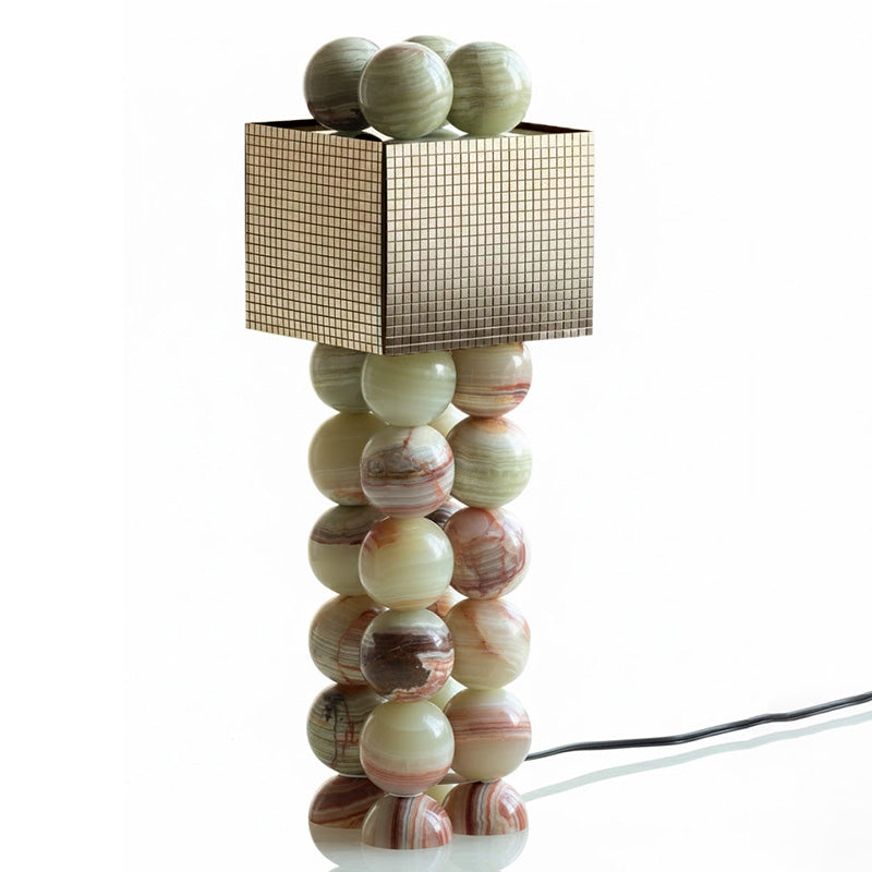 Atalaya Onyx LED Table Lamp — D 15cm x H 46cm / ∅ 5.9″ x H 18.1″ (Warm Light); Cyan Onyx & Mirror Polished Brass