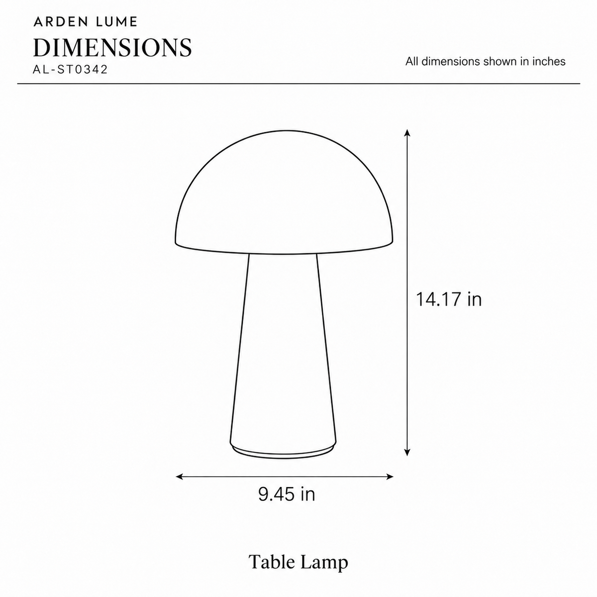 ARDEN LUME AL-ST0342 dimension diagram in inches