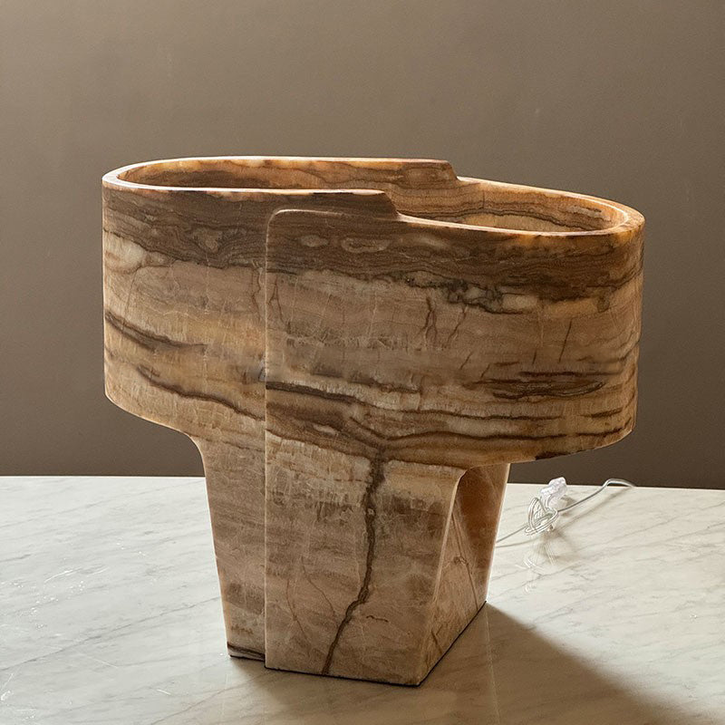 Organic Modern Onyx Texture Table Lamp — D 48.5cm x W 23.5cm x H 42cm / ∅ 19″ x W 9.3″ x H 16.5″; Beige Agate Onyx