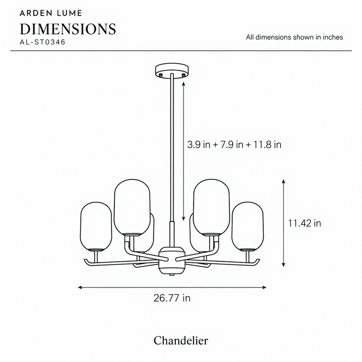 ARDEN LUME AL-ST0346 dimension diagram in inches