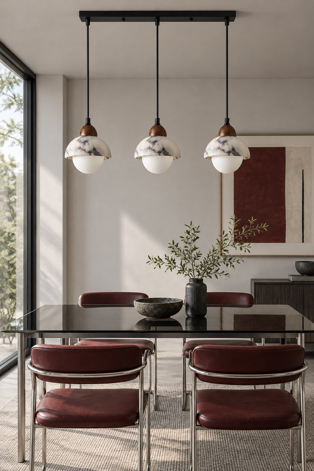 Polaris Mid-Century Marble Pendant Light — ARDEN LUME lifestyle scene, fixture off, representative appearance