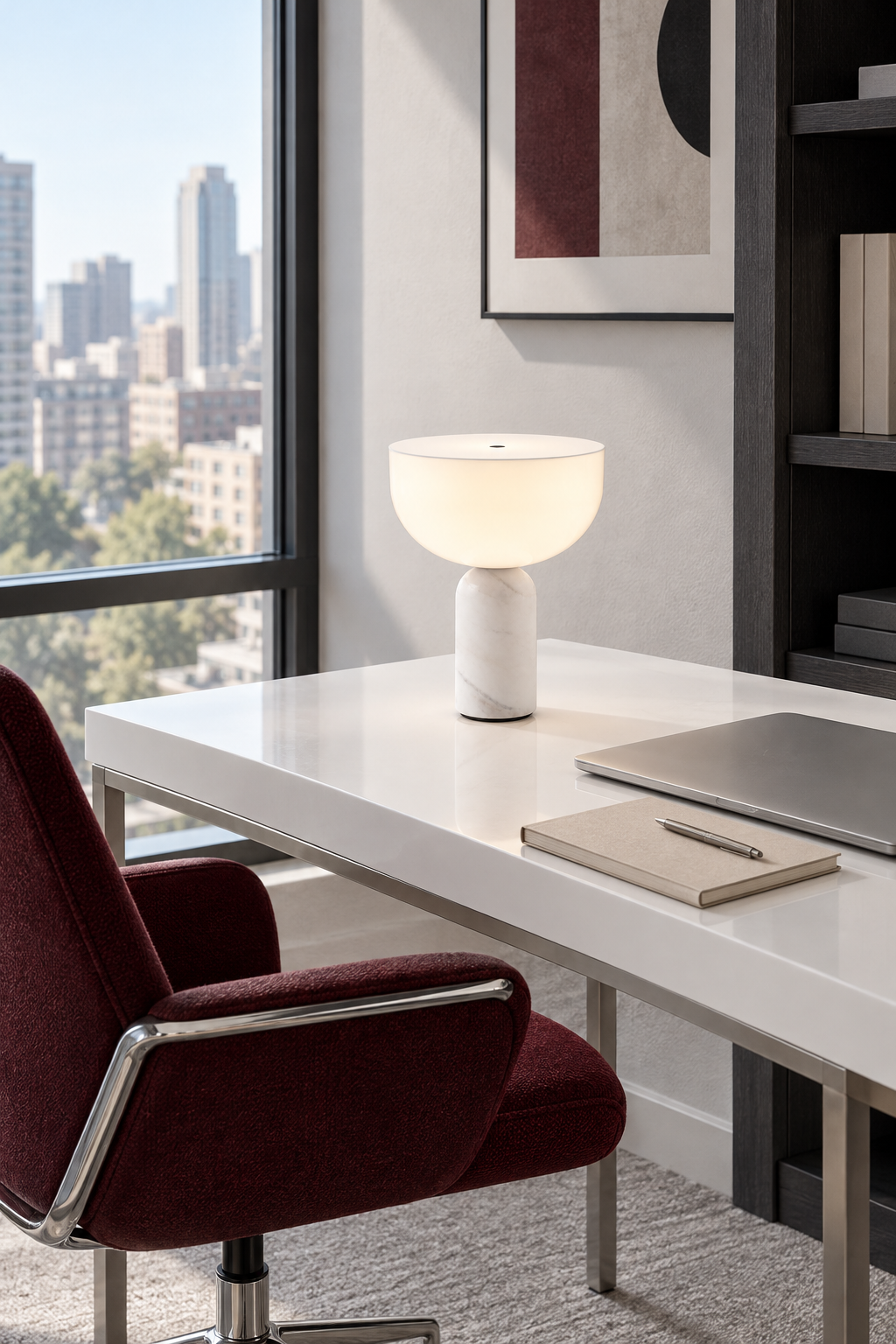 Kizu Marble Rechargeable Table Lamp — ARDEN LUME lifestyle scene, fixture on, representative appearance