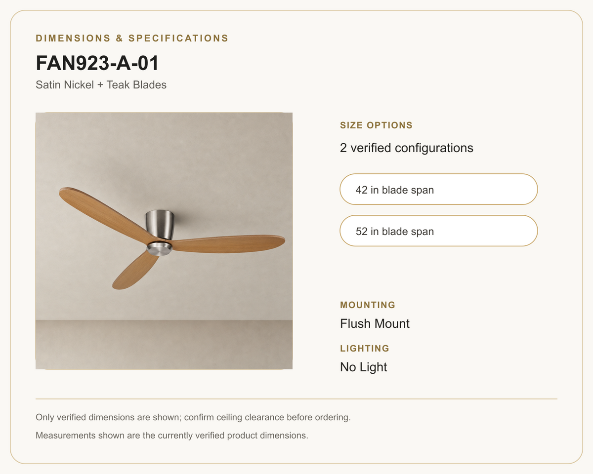 FAN923-A-01 ceiling fan dimensions and specifications