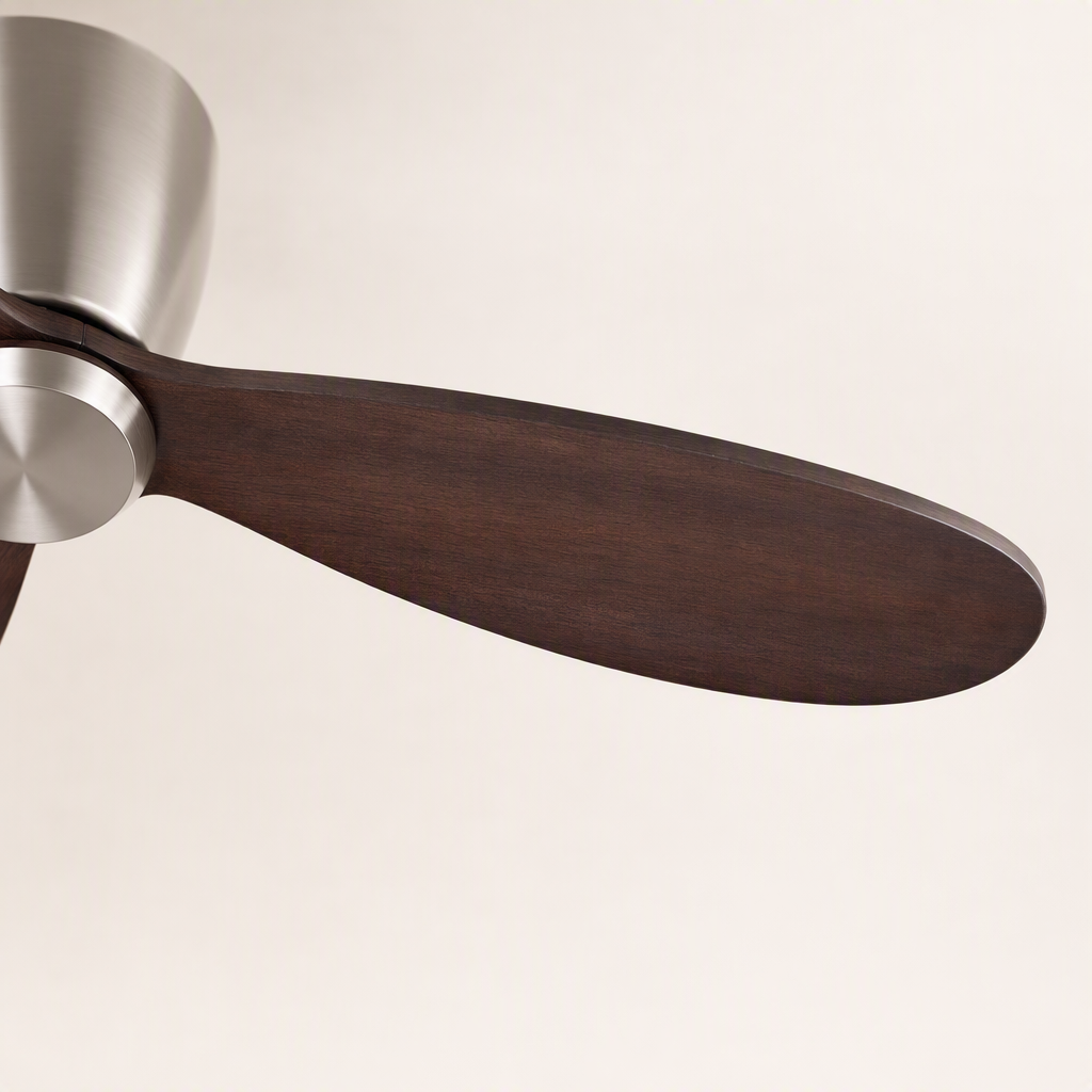 Satin Nickel and Walnut Low-Profile Ceiling Fan - FAN923-A-02 — blade material edge close-up